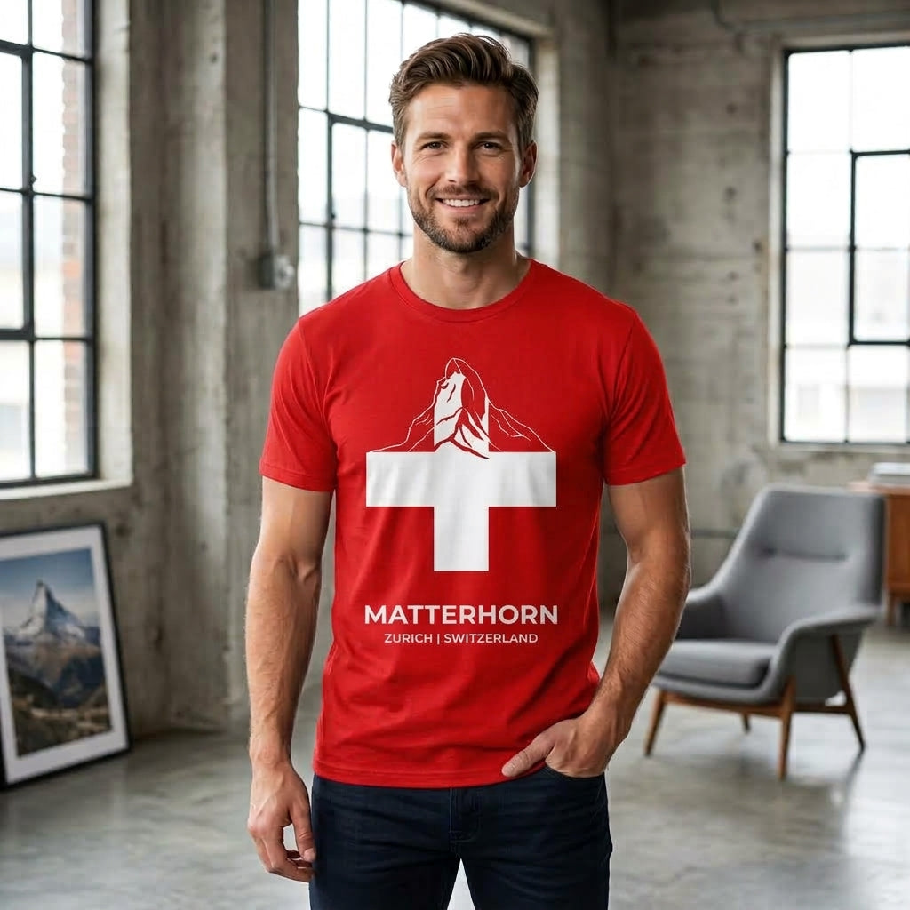 Matterhorn Mountain Swiss Flag Unisex T-Shirt | Switzerland Souvenir Tee