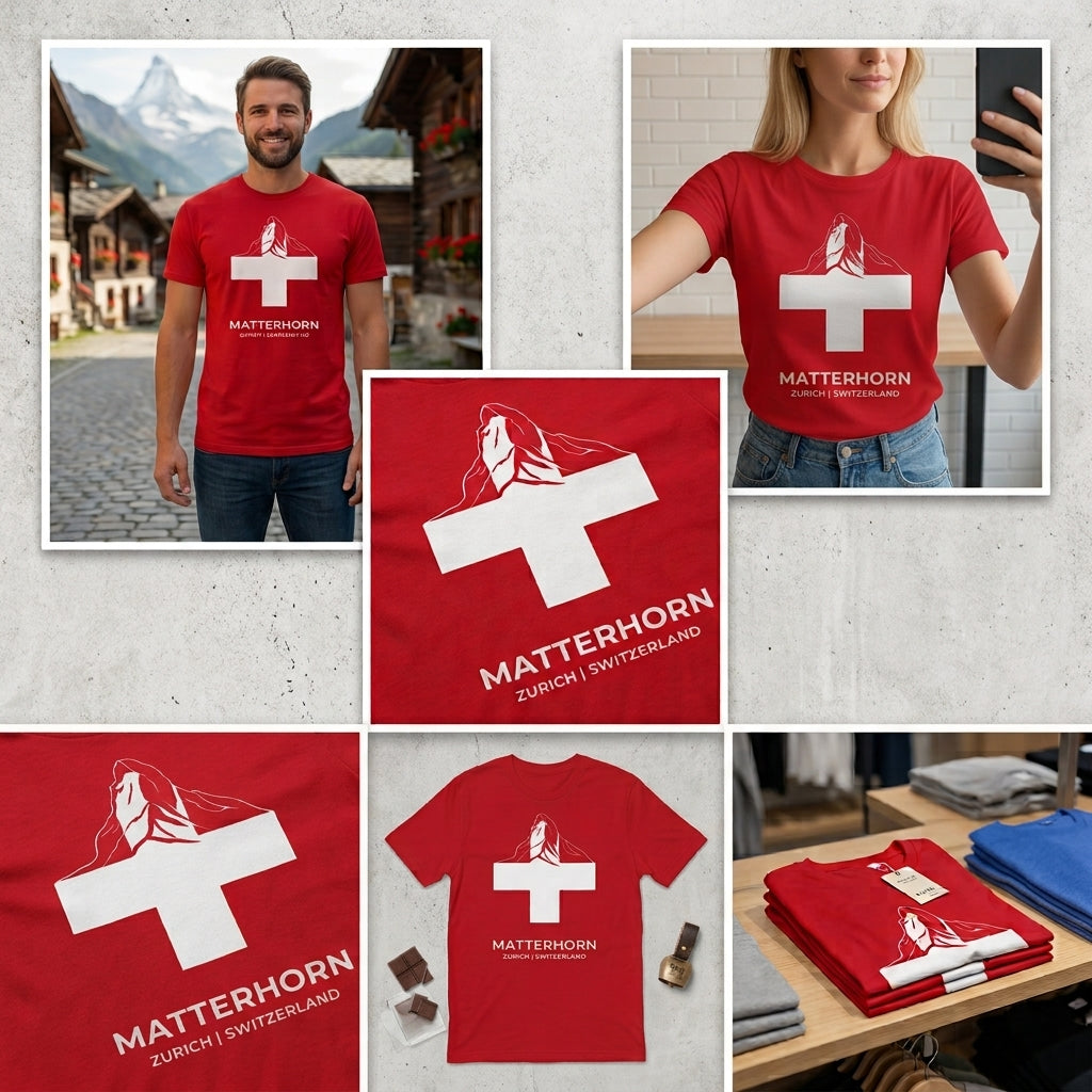 Matterhorn Mountain Swiss Flag Unisex T-Shirt | Switzerland Souvenir Tee