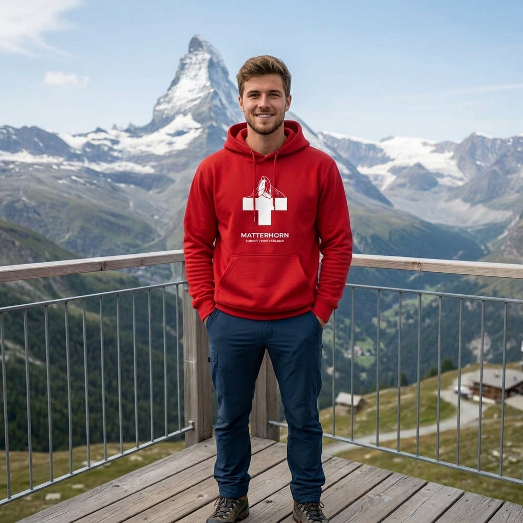 Swiss Red Matterhorn Hoodie – Alpine Cross Edition