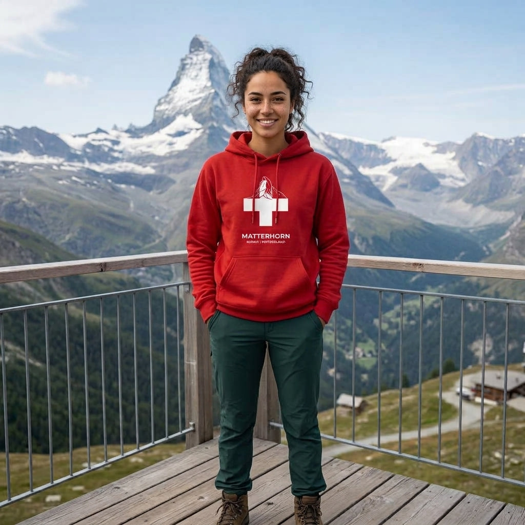 Swiss Red Matterhorn Hoodie – Alpine Cross Edition