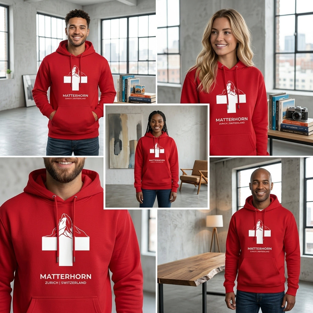 Swiss Red Matterhorn Hoodie – Alpine Cross Edition