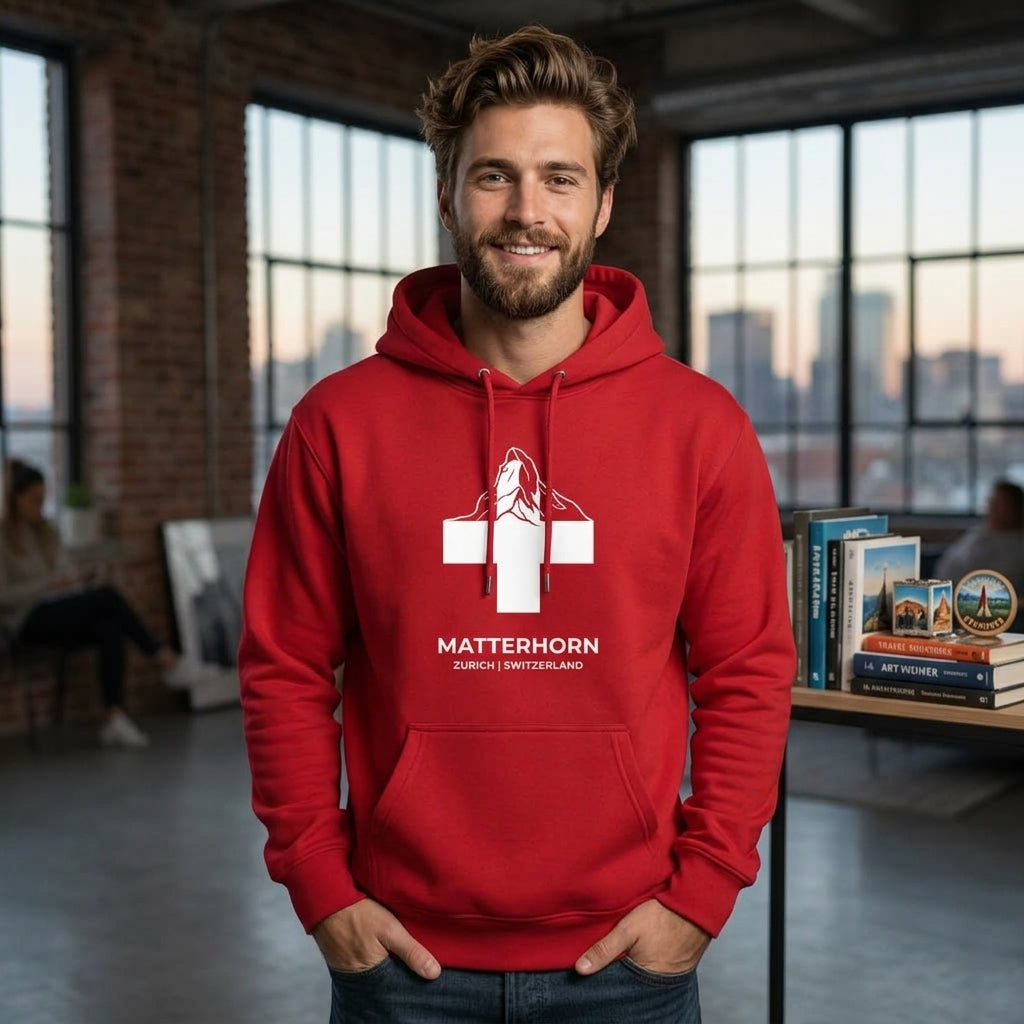Swiss Red Matterhorn Hoodie – Alpine Cross Edition