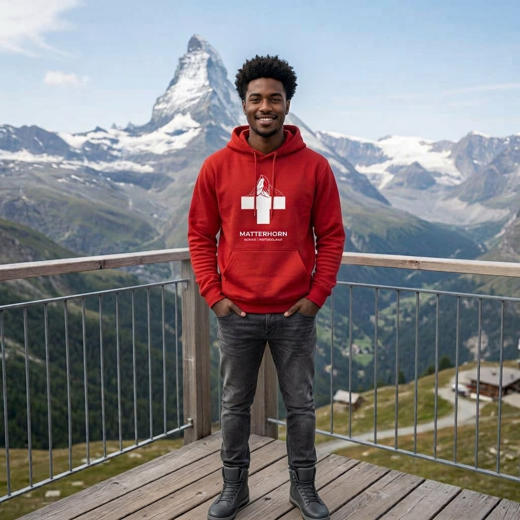 Swiss Red Matterhorn Hoodie – Alpine Cross Edition