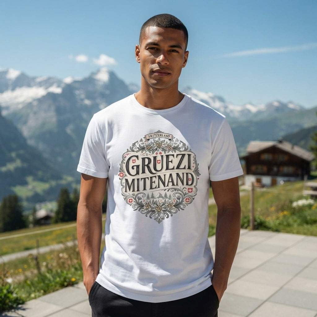 Grüezi Mitenand T-Shirt — Swiss Greeting Floral Graphic Tee