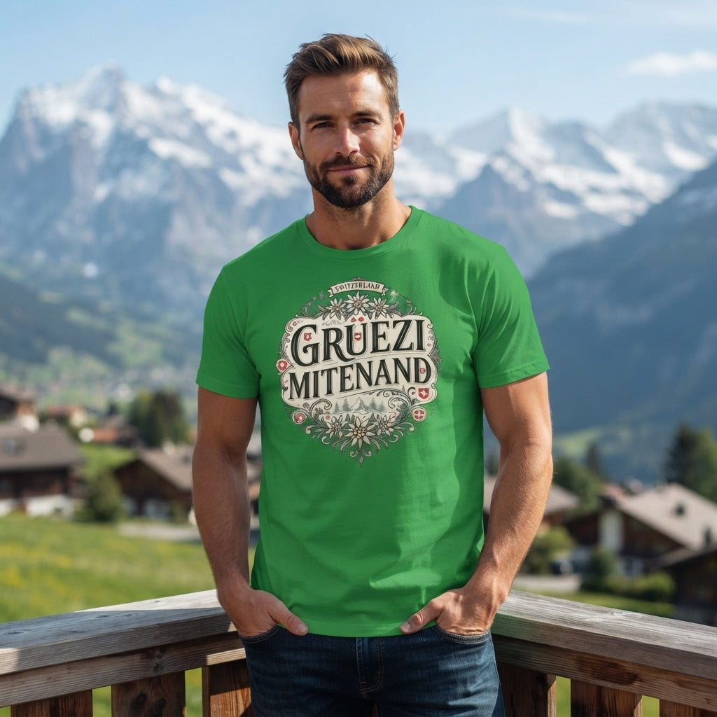 Grüezi Mitenand T-Shirt — Swiss Greeting Floral Graphic Tee